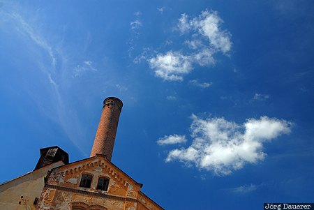Czech Republic, Jindrichuv Hradec, Jindrichuv Hradec II, blue sky, chimney, clouds, facade, South Bohemia, Tschechien, S&uuml;db&ouml;hmen, Jihocesk&yacute; kraj, Suedboehmen, Jihocesky kraj