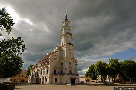 dark clouds, evening light, Kaunas, Kaunas County, Lithuania, LTU, town hall