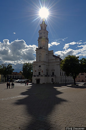 Kaunas Town Hall Kaunas, Lithuania, LTU, afternoon light, back-lit, blue sky, shadow, Kaunas County