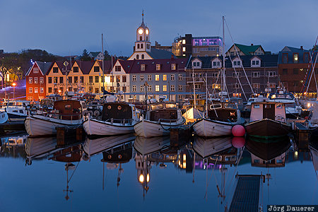 Faroe Islands, FRO, T&oacute;rshavn, blue hour, evening light, harbor, north Atlantic, Steymoy, F&auml;r&ouml;er-Inseln, Torshavn, Faeroeer-Inseln