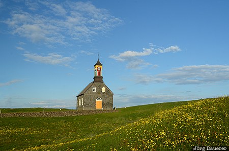 Hvalsnes, ISL, Island, Sandger&eth;i, blue sky, church, clouds, Iceland, Reykjanes