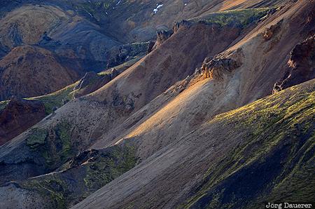 Iceland, ISL, Su&eth;urland, brown, highlands, evening light, Fjallabak Nature Reserve, Landmannalaugar, Sudurland