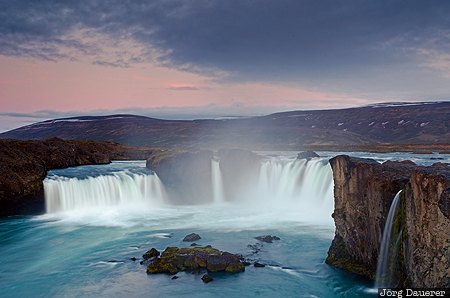 ISL, Island, Lj&oacute;savatn, Nor&eth;urland Eystra, clouds, evening light, Go&eth;afoss, Iceland, Nordurland Eystra, Godafoss