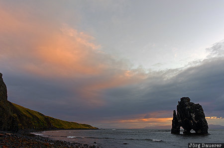 Iceland, ISL, Nor&eth;urland Vestra, Vesturh&oacute;psh&oacute;lar, basalt stack, Hv&iacute;tserkur, morning light, Nordurland Vestra, Vesturhopsholar