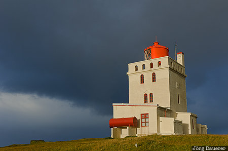 Dyrh&oacute;lahverfi, Iceland, ISL, V&iacute;k, dark clouds, Dyrh&oacute;laey, Dyrh&oacute;laey Lighthouse, Su&eth;urland, Sudurland