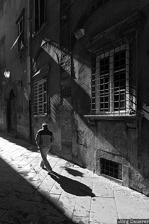 Backlit Alley, Friuli-Venezia Giulia, Italy, Lucca, Malnisio, Tuscany, alley, backlit, man, shadow