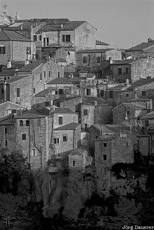 Houses of Pitigliano, Italy, Pitigliano, Tuscany, black and white, facade, tuffa