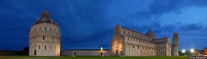 Baptistry, blue hour, cathedral, Tuscany, floodlit, Italy, Leaning Tower, Italien, Italia