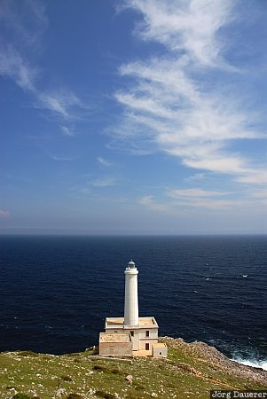 Capo Otranto lighthouse Capo Otranto lighthouse, Italy, Puglia, Otranto, blue sky, clouds, salento, lighthouse, mediterranean Sea, sea