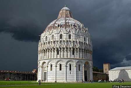 Italy, Pisa, Toscana, Tuscany, Baptistry, dark clouds, marble, Italien, Italia