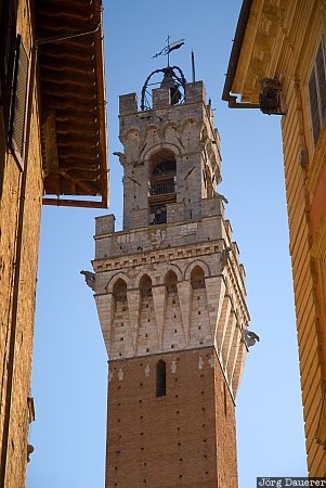 Italy, Siena, Tuscany, bell, blue sky, frame, palazzo Pubblico