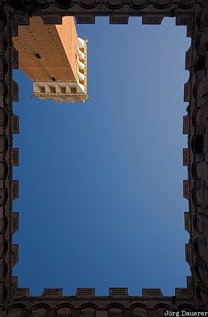 Italy, Siena, Tuscany, bell, blue sky, courtyard, frame, Italien, Italia