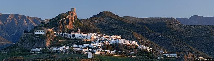 Zahara de la Sierra Spain, Andalusia, Zahara De La Sierra, Zahara, castle, evening light, pueblo blanco, Spanien, Espana, Andalucia, Andalusien