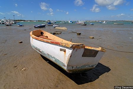 Fishing Boat Fishing Boat, Andalusia, Sancti Petri, Spain, beach, blue sky, boat, clouds, coast, La Barrosa
