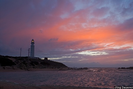Trafalgar Lighthouse Andalusia, Atlantic Ocean, Barbate, Cabo de Trafalgar, coast, dark clouds, evening light, Spain, Spanien, Espana, Andalucia, Andalusien