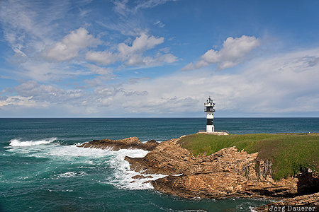 Faro de isla Pancha Atlantic Ocean, beach, blue sky, clouds, coast, ESP, Faro, Spain, Galicia, Ribadeo, Spanien, Espana