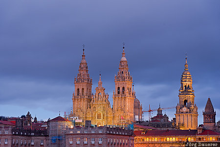 ESP, Galicia, Pardi&Atilde;&plusmn;as (San Marti&Atilde;&plusmn;o De Lara&Atilde;&plusmn;o - Santiago), Santiago de Compostela, Spain, blue hour, Cathedral, Spanien, Espana