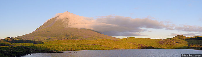 Azores, blue sky, clouds, Lagoa do Capit&atilde;o, morning light, mountain, pico, Portugal