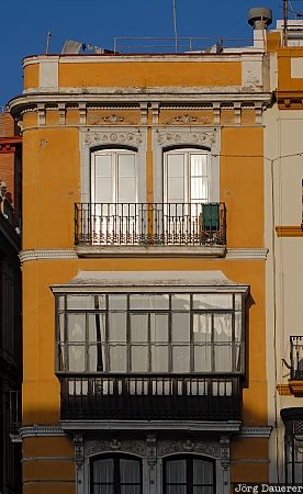 Andalusia, Seville, Spain, balcony, blue sky, evening light, facade, Spanien, Espana, Andalucia, Andalusien, Sevilla