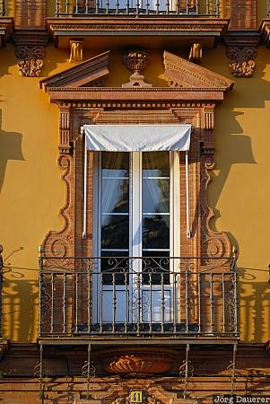Andalusia, Seville, Spain, balcony, evening light, facade, window, Spanien, Espana, Andalucia, Andalusien, Sevilla