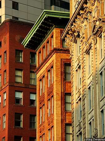 Downtown, Boston, houses, facades, evening light, Downtown Crossing, Massachusetts