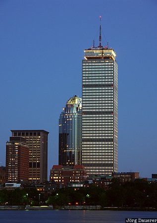 Prudential Tower, Boston, Massachusetts, New England, Charles River, Longfellow Bridge, sunset, evening