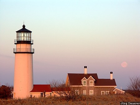 Moonset over Highland Lighthouse Moonset over Highland Lighthouse, Highland Lighthouse, full moon, moonset, North Truro, Massachusetts, New England, United States