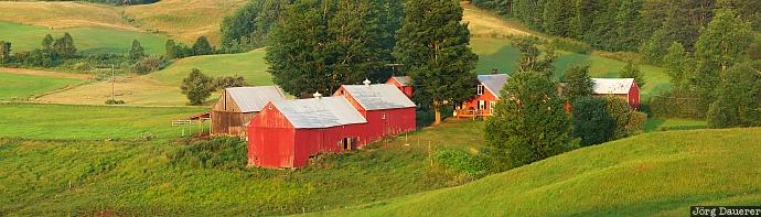 USA, Vermont, Woodstock, green, red, farm, panorama, United States, Vereinigte Staten
