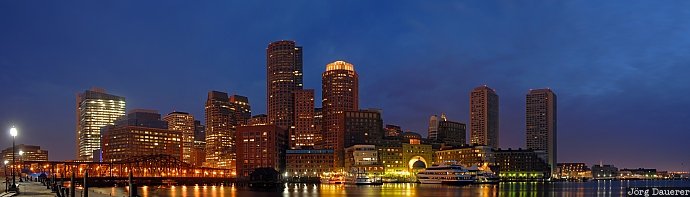 Boston Harbor atlantic ocean, blue hour, Boston, Boston harbor, Fan Pier, floodlight, harbor, United States, USA, Vereinigte Staten