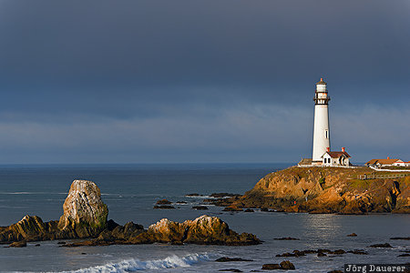 Pescadero, California, United States, USA, coast, dark clouds, lighthouse, Vereinigte Staten, Kalifornien, CA