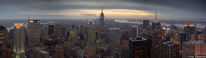 clouds, Manhattan, New York, Rockefeller Center, skyline, skyscrapers, sunset, United States, USA, Vereinigte Staten, NY, New York City, Big Apple