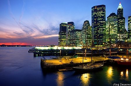 South Street Seaport, United States, sunset, evening light, New York, Manhattan, USA