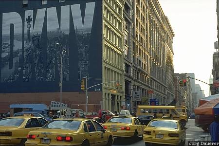 NY Street yellow cabs, streets of New York City, DKNY, New York, Manhattan, United States, US, USA, Vereinigte Staten, NY, New York City, Big Apple