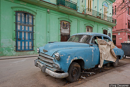 blue, car, colorful, decay, facade, Habana Vieja, wreck, Cuba, La Habana, Havana, Kuba, Havanna
