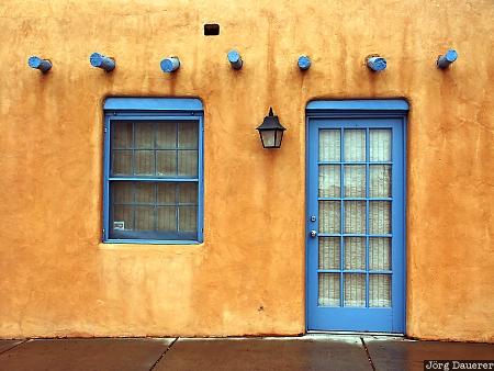 Santa Fe, adobe, door, window, New Mexico, blue, United States, USA, Vereinigte Staten, Neu Mexiko, NM