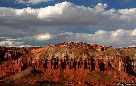 Capitol Reef National Park, Utah, sunset, clouds, sandstone, United States, rock, USA, Vereinigte Staten, UT