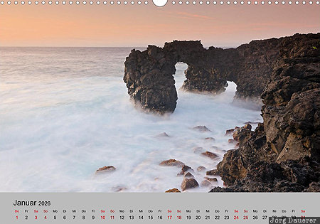 Faj&atilde; da Ribeira, Sea Arch, S&atilde;o Jorge, Azores, Azoren, Portugal, calendar