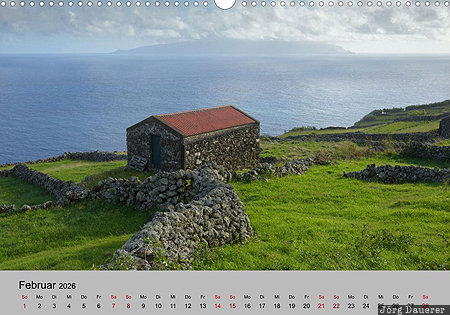 Corvo, Flores, Azores, Azoren, Portugal, calendar, February