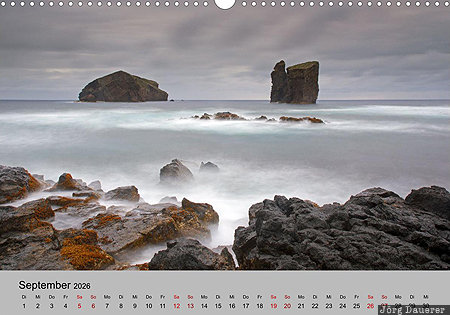 Mosteiros, S&atilde;o Miguel, Azores, Azoren, Portugal, calendar, September