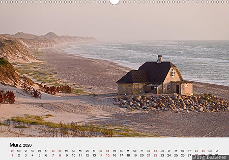 Gammel Skagen, North Jutland, Denmark, calendar, March, German, D&auml;nemark, Daenemark