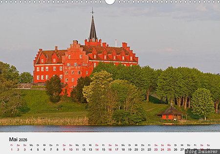 Tranek&aelig;r Castle, Langeland, Southern Denmark, Denmark, calendar, May, German, D&auml;nemark, Daenemark