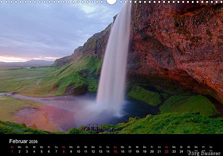 Seljalandsfoss, Su&eth;urland, Iceland, calendar, February, Sudurland