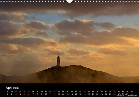Reykjanesviti Lighthouse, Su&eth;urnes, Iceland, calendar, April, Sudurnes