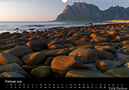 Uttakleiv beach, Vestvagoy, Lofoten, Nordland, Norway, calendar, February, Uttakleiv, Norwegen, Norge
