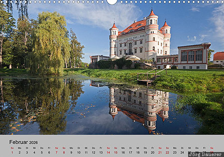 Palac Wojanow, Wojanow, Schildau, Lower Silesia, Poland, calendar, February