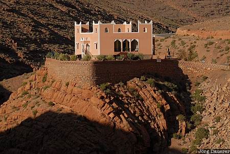 Dad&egrave;s Gorges, evening light, house, kasbah, MAR, red, rocks, Morocco, Marokko