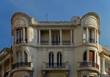 Casablanca, Grand Casablanca, Morocco, Art Nouveau, balcony, blue sky, columns