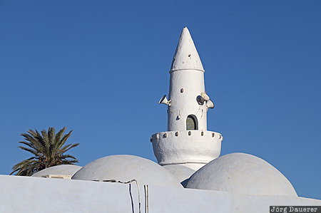 Mosque of the Turks Gouvernorat Medenine, Houmt Souk, TUN, Tunisia, blue sky, domes, minaret