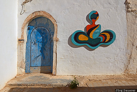 Djerbahood Erriadh, Gouvernorat Medenine, Djerba, TUN, Tunisia, alley, blue