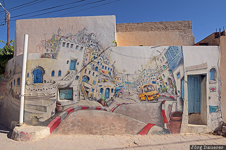 Djerbahood Erriadh, Gouvernorat Medenine, Djerba, TUN, Tunisia, alley, blue